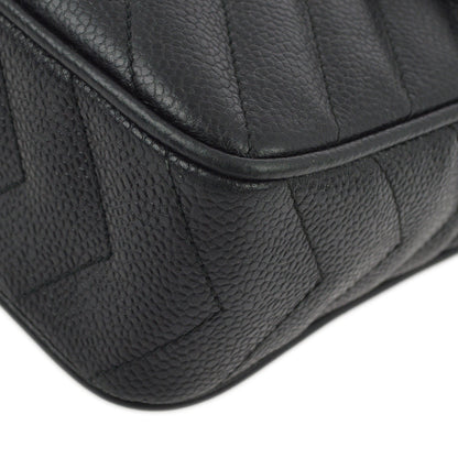 Chanel Black Caviar V Stitch Fringe Camera Bag Small