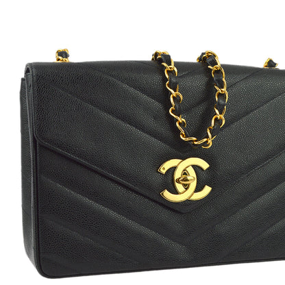 Chanel Black Caviar V Stitch Shoulder Bag