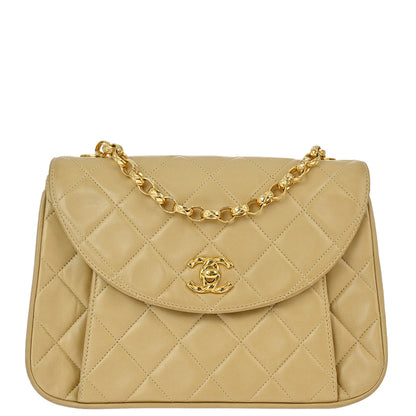 Chanel Beige Lambskin Classic Single Flap Shoulder Bag