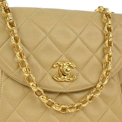 Chanel Beige Lambskin Classic Single Flap Shoulder Bag