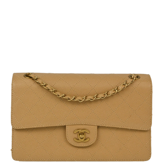 Chanel Beige Caviar Medium Classic Single Flap Shoulder Bag