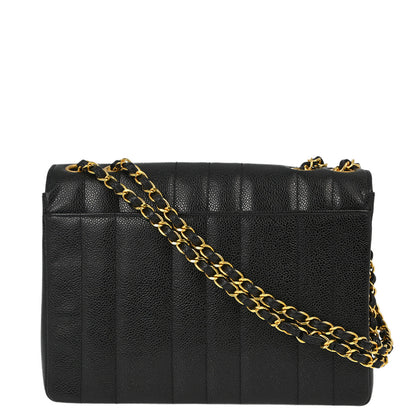 Chanel Black Caviar Mademoiselle Straight Flap Shoulder Bag