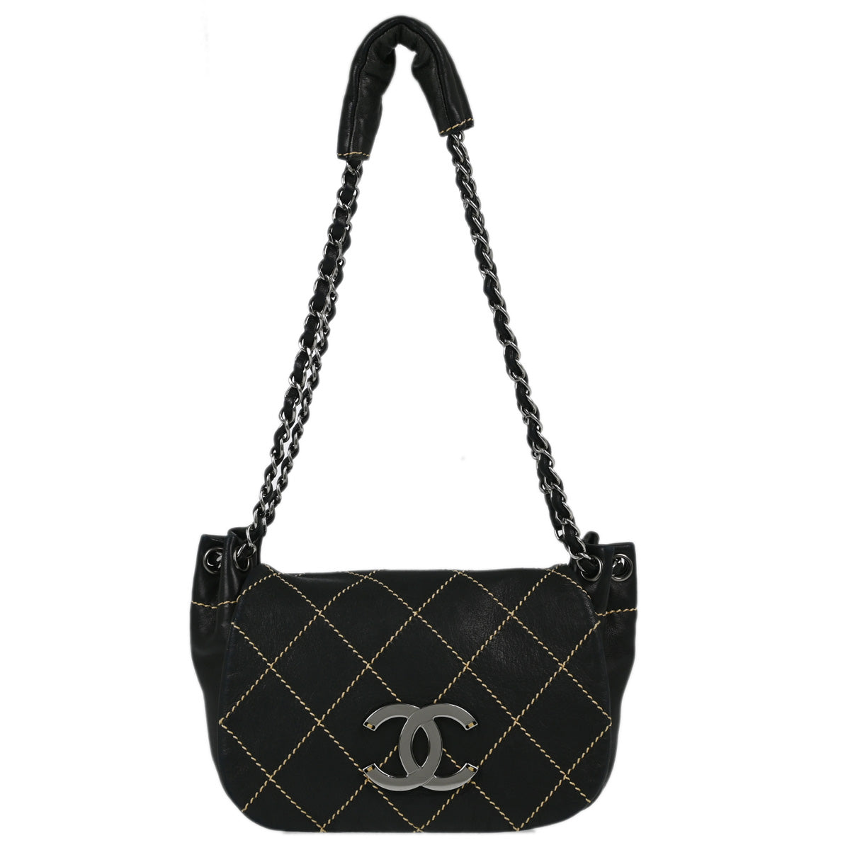Chanel Black Lambskin Wild Stitch Shoulder Bag