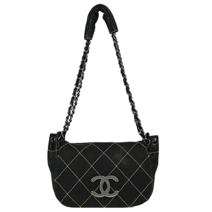 Chanel Black Lambskin Wild Stitch Shoulder Bag