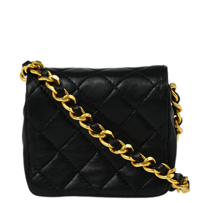 Chanel Black Lambskin Classic Flap Micro Chain Pochette Bag Pouch
