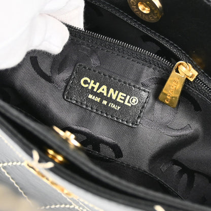 Chanel Black Calfskin Wild Stitch Tote Handbag