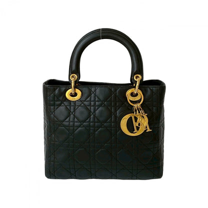 Dior Handbag leather black Cannage stitch Lady Dior Women