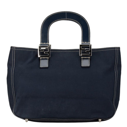 Fendi Logo Hardware Canvas Leather Handbag