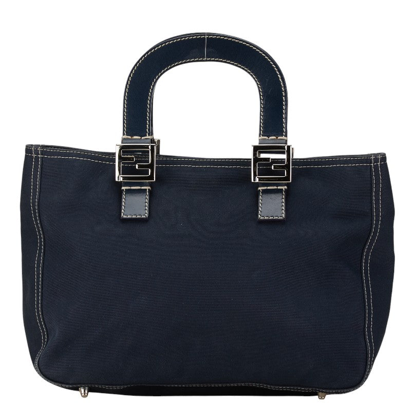 Fendi Logo Hardware Canvas Leather Handbag