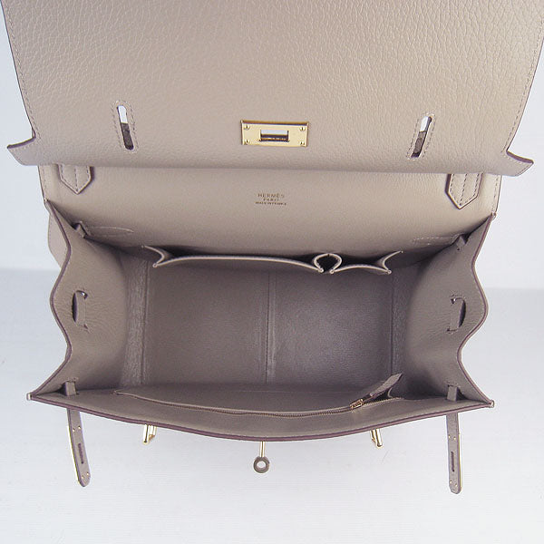 Luxury Hermes Leather Shoulder Bag Grey Golden