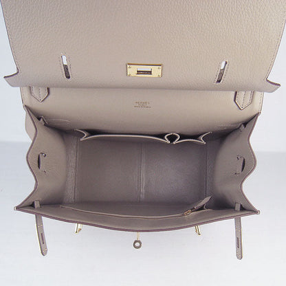 Luxury Hermes Leather Shoulder Bag Grey Golden