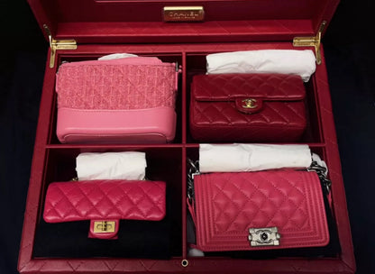 Chanel Set Of 4 Pink Mini Bags With Quilted Trunk
