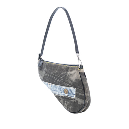 Blue Dior Mini Canvas Denim Print Saddle Pochette Shoulder Bag
