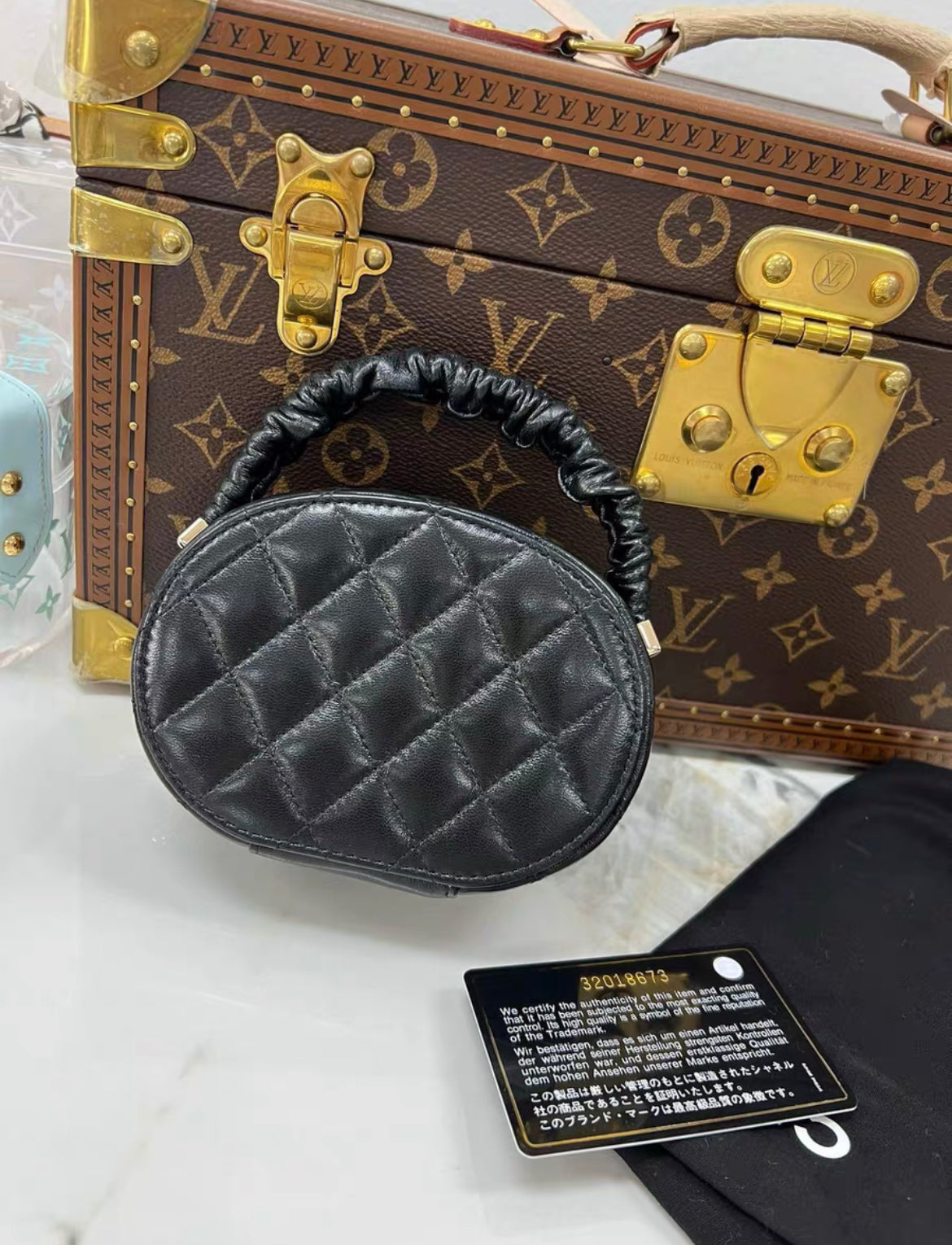 Chanel Cc Ruched Oval Top Handle Quilted Lambskin Mini