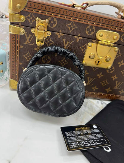 Chanel Cc Ruched Oval Top Handle Quilted Lambskin Mini