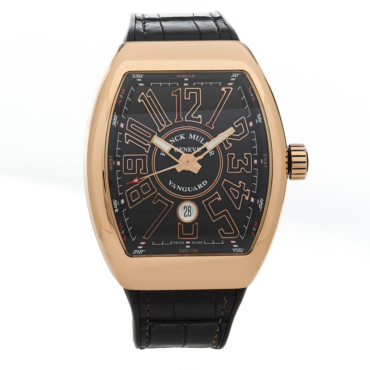 18K Rose Gold Alligator 45mm Vanguard Black Automatic Watch V45SCDT