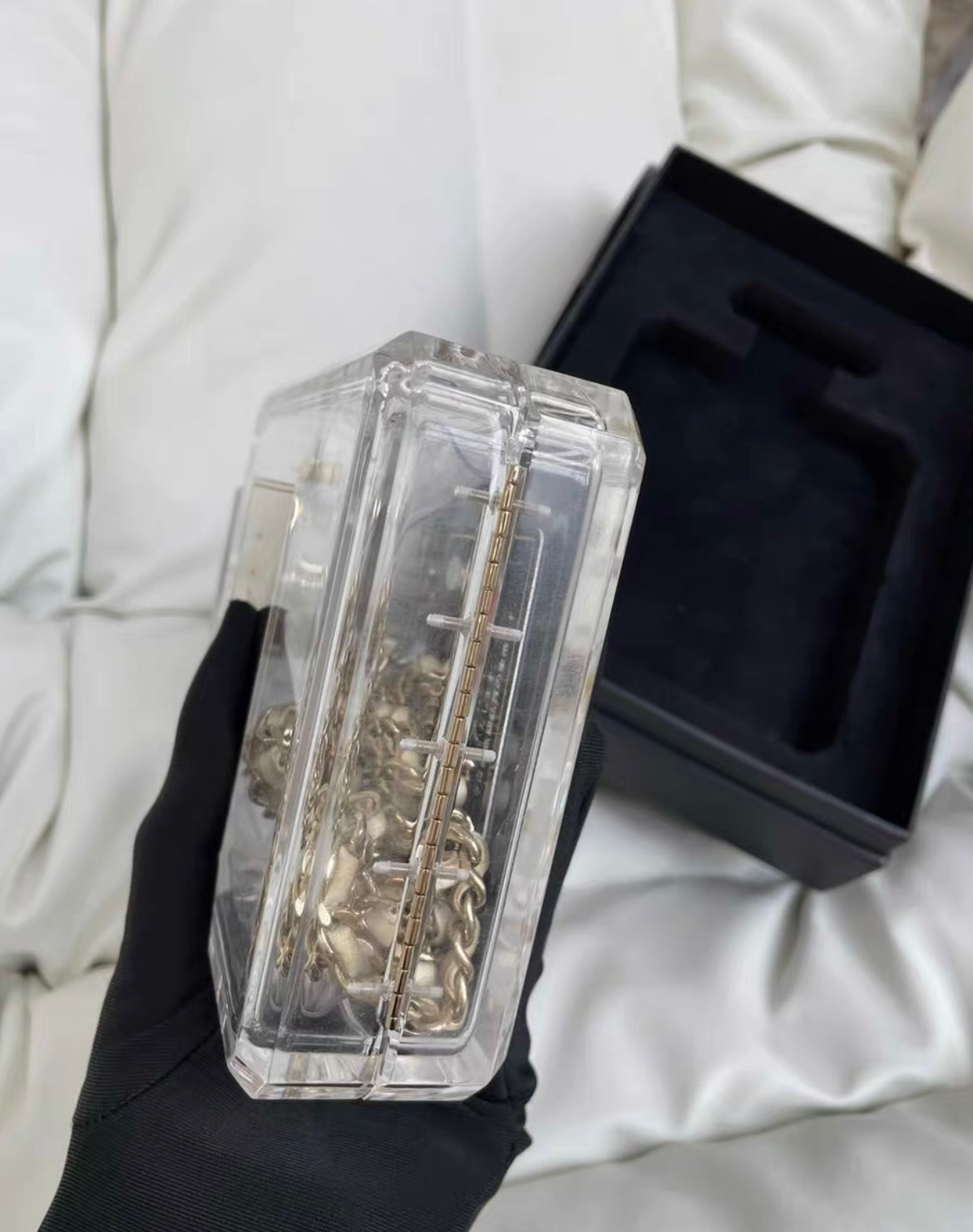 Chanel Minaudiere No 5 Perfume Clutch Transparent Plexiglass Light Gold Hardware