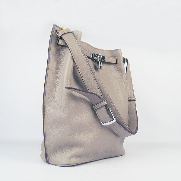 Luxury Hermes Nappa Leather Shoulder Bag Grey Silver