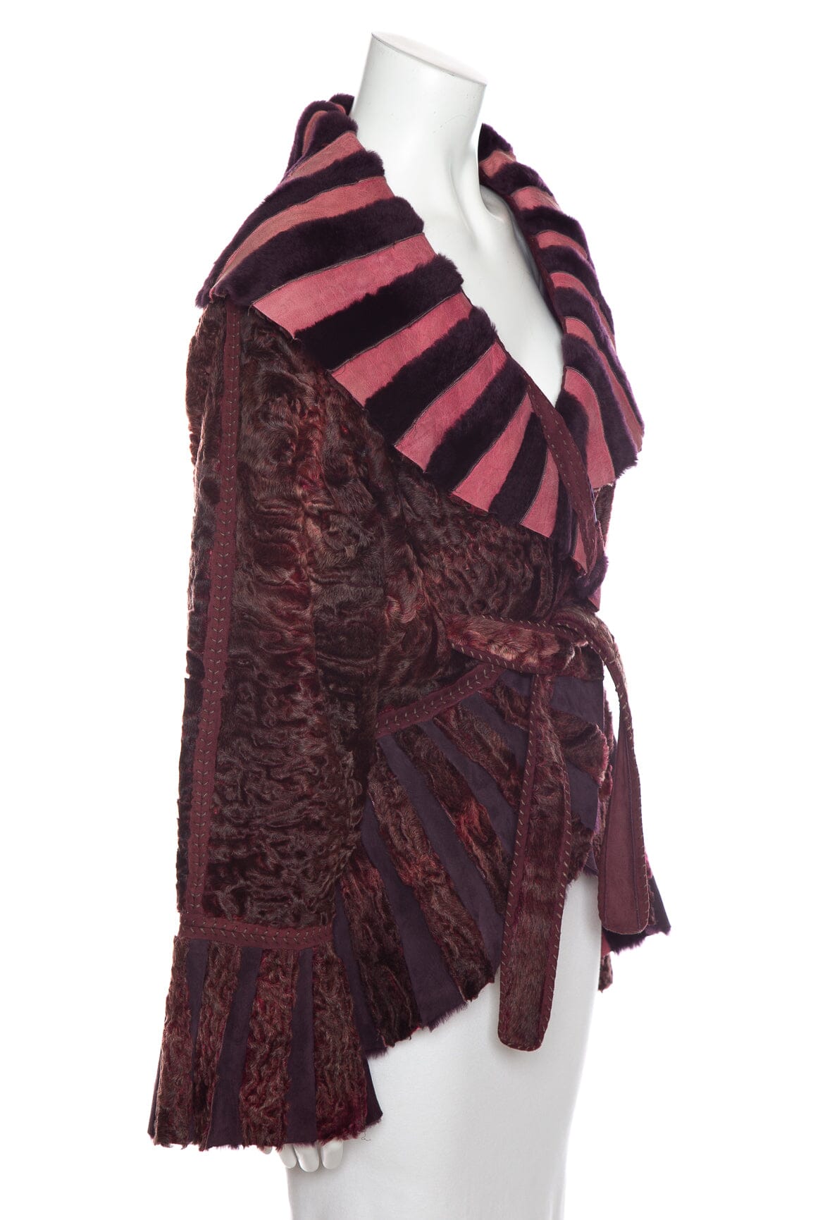 Fendi 2005 Fall/Winter Fur and Silk Belted Jacket SZ N/A