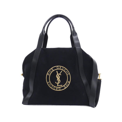 Saint Laurent Rive Gauche Bowling Tote Canvas Leather Tote Bag