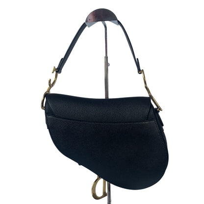 Dior Saddle Black Medium Grained Leather Handbag with Gold Hardware