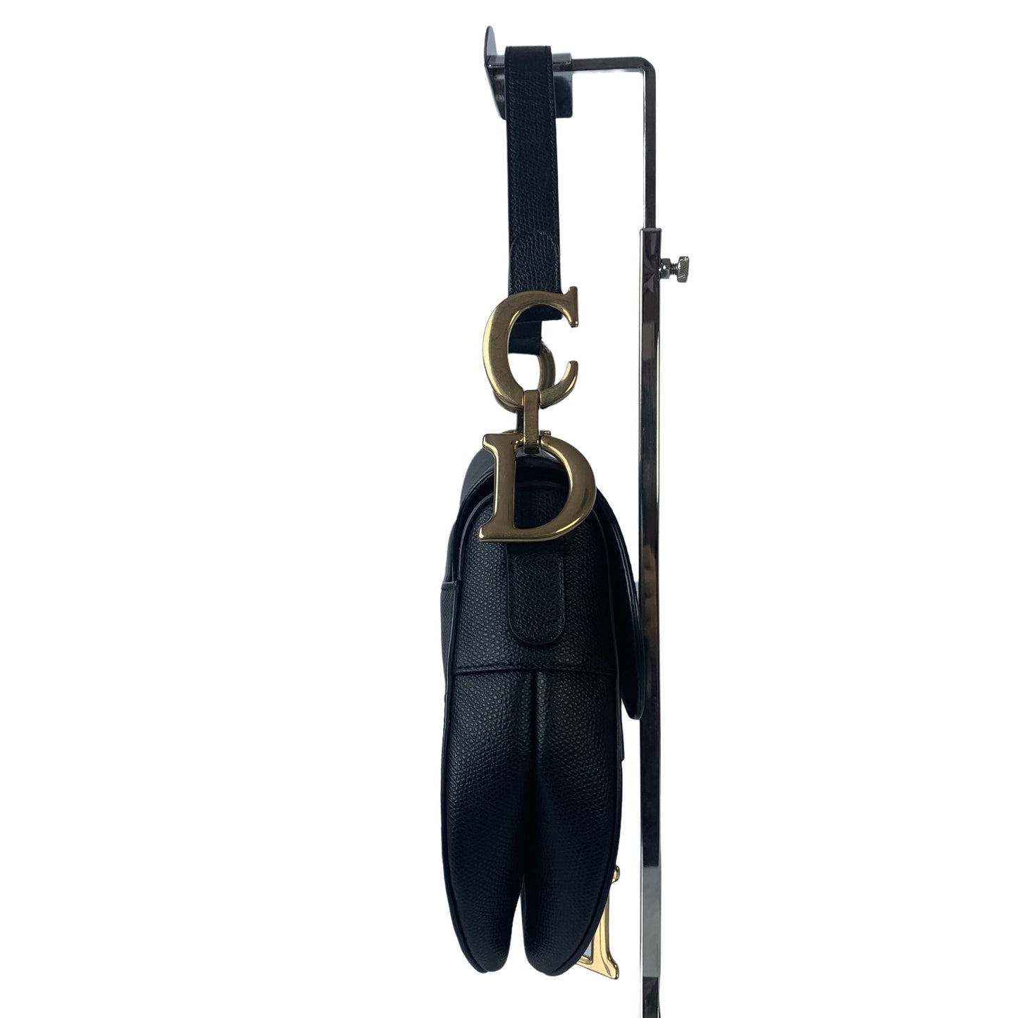 Dior Saddle Black Medium Grained Leather Handbag with Gold Hardware