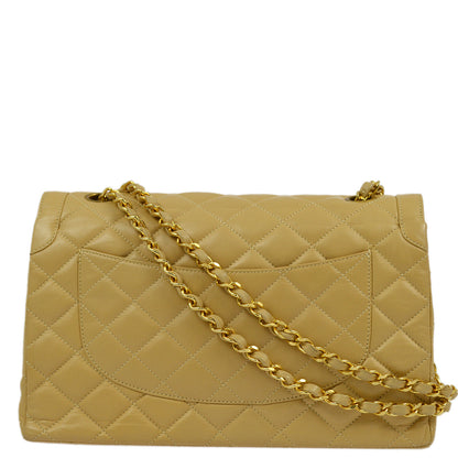 Chanel Beige Lambskin Paris Classic Double Flap Shoulder Bag