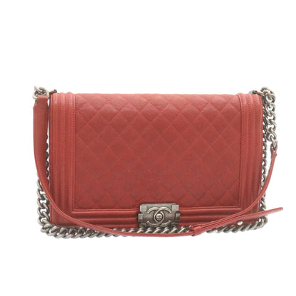Chanel Boy Leather Red Chain Shoulder Bag