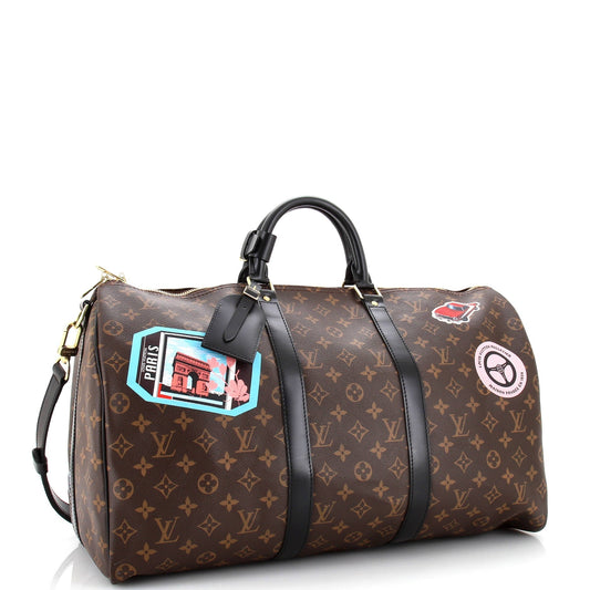 Louis Vuitton Keepall Bandouliere Bag Limited Edition World Tour Monogram Canvas 50