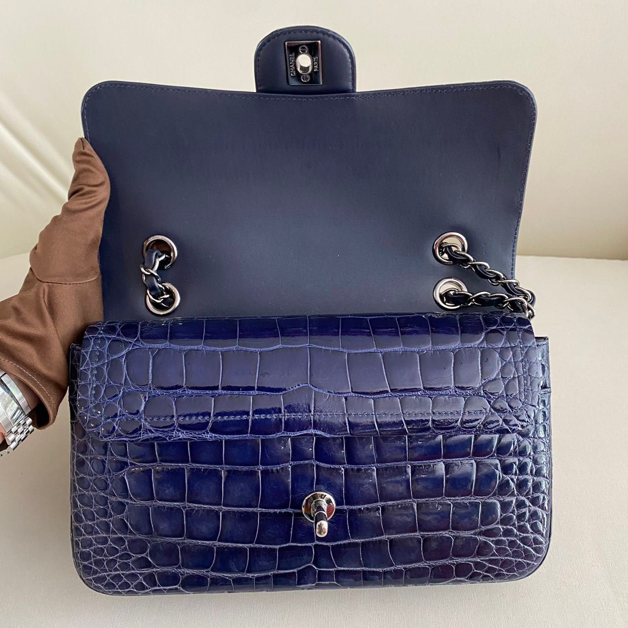 Chanel Classic Flap Leather Silver Shoulder Bag