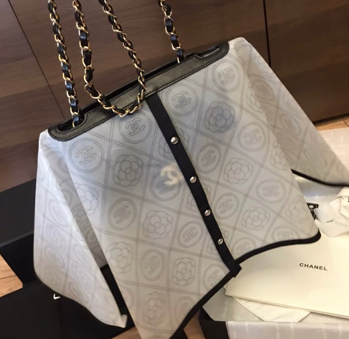 Chanel Camellia Handbag Raincoat Printed Pvc