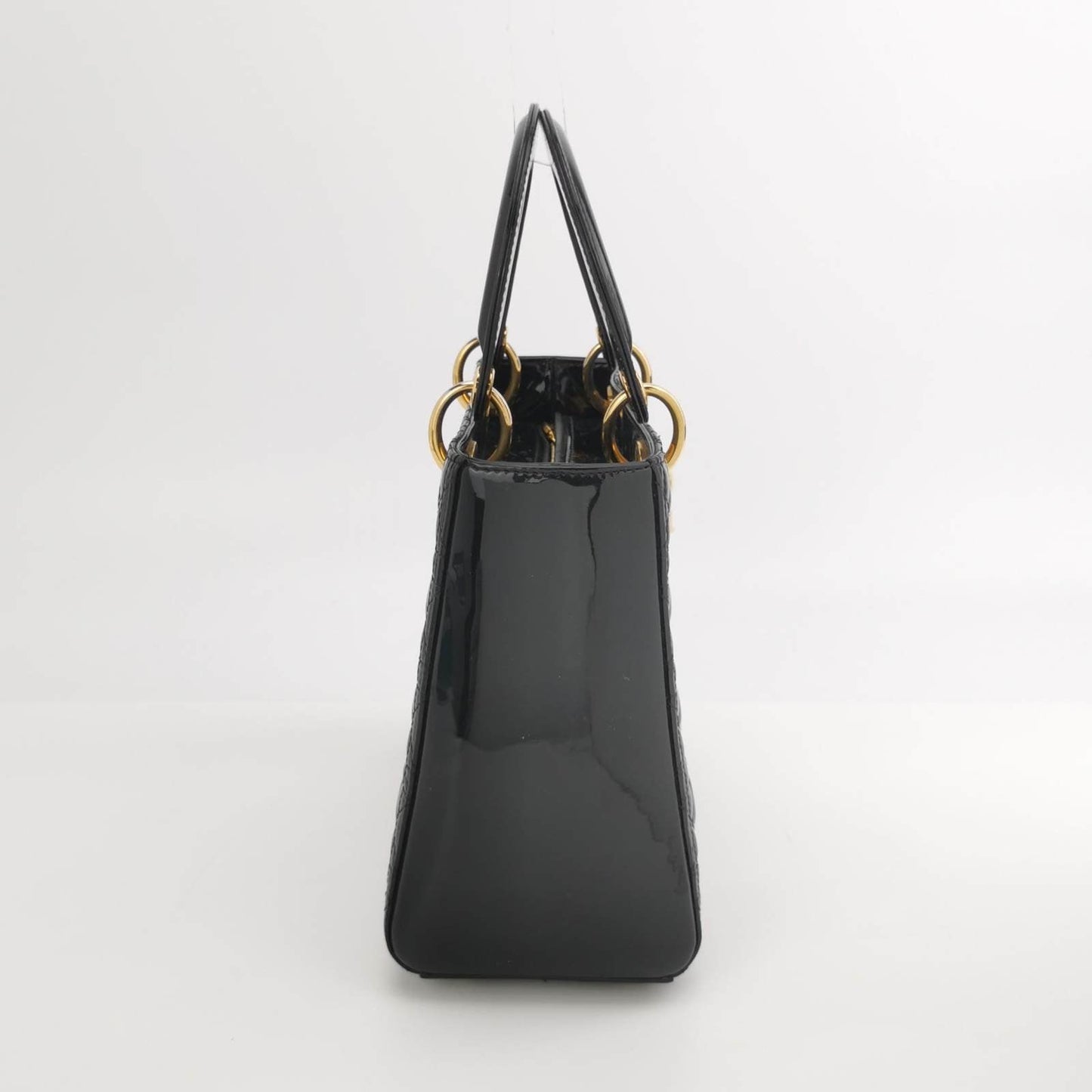 Lady Dior Medium Black Patent Leather Handbag with Gold Hardware