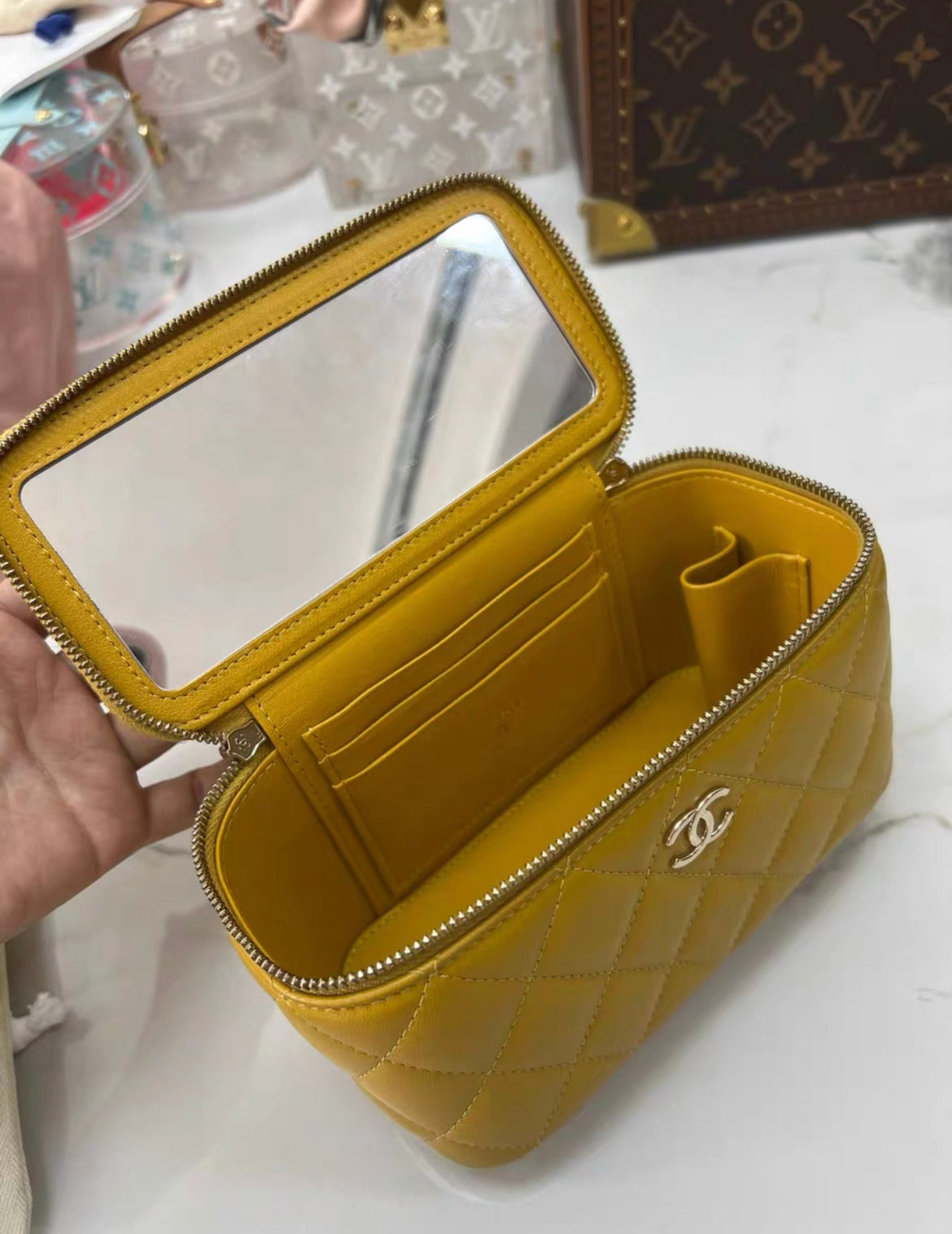 Chanel Vanity Lambskin Gold Shoulder Bag