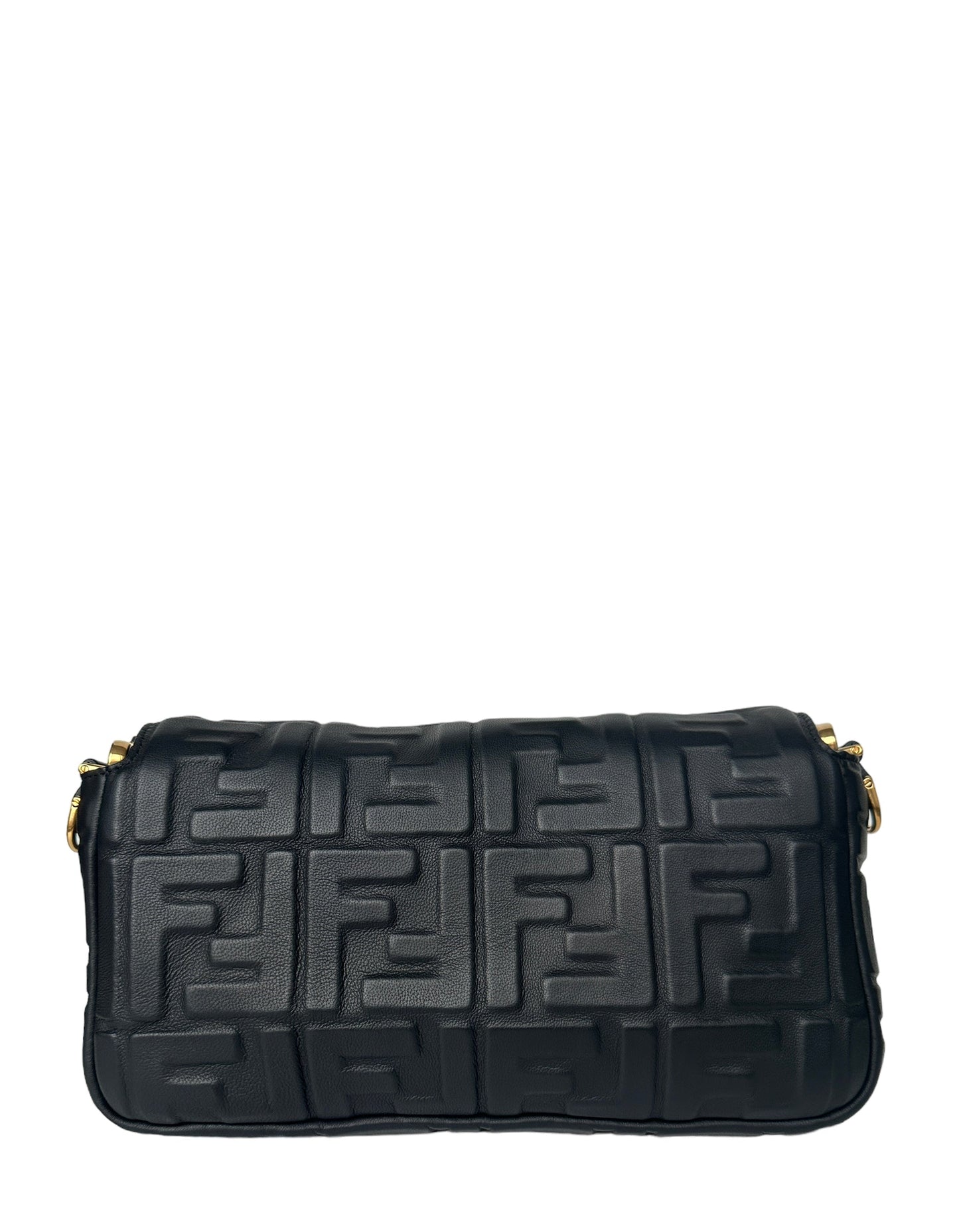 Fendi Black Embossed Logo 1974 Medium Baguette NM