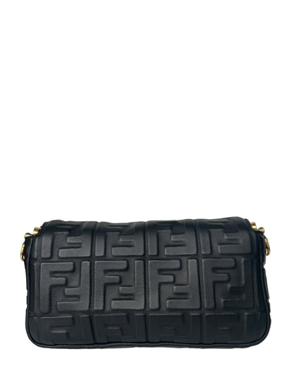 Fendi Black Embossed Logo 1974 Medium Baguette NM