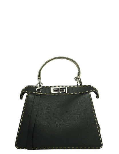 Fendi Black Selleria Peekaboo Satchel Bag w/ Snakeskin Handle