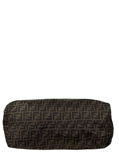 Fendi NWT Brown Monogram Nylon Foldaway Tote Bag w/ Tamburo Pocket Charm