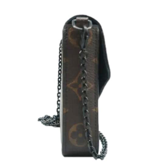 LOUIS VUITTON Pochette Felicie Monogram Canvas Wild Animal Chain Crossbody Bag Brown