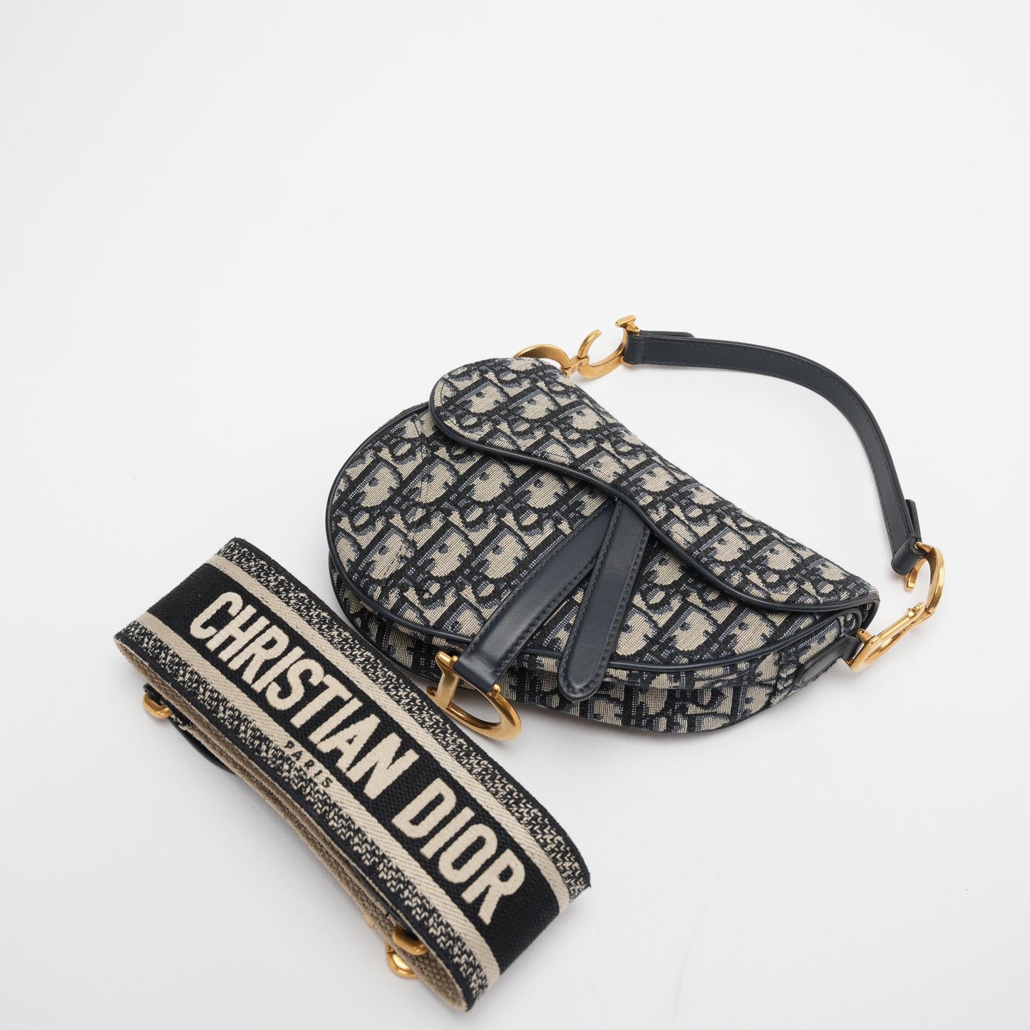Dior Saddle Bag Mini Blue Oblique Jacquard With Shoulder Strap From 2019