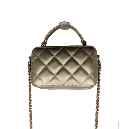 Chanel bag Metallic Lambskin Quilted Top Handle Vanity Case Gold