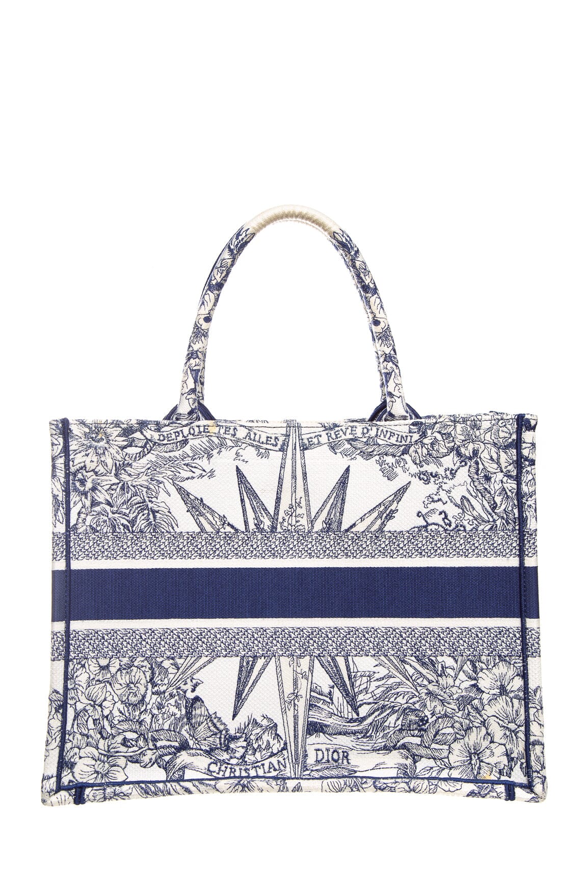 Christian Dior 2022 Navy And Ivory Medium Toile De Jouy Embroidery Tote