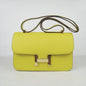 Luxury Hermes Calf Leather Handbag Lemon Yellow Golden
