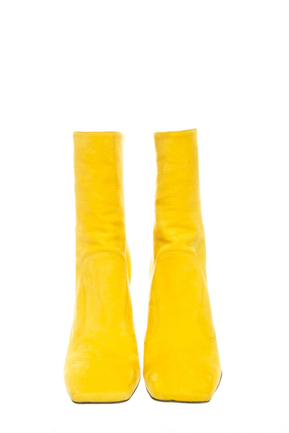Fendi Yellow Leather Square Toe Boots SZ 36