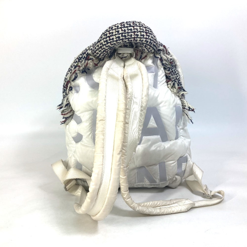 Chanel Backpack A91933 Nylon, Tweed white fringed bag Doudone