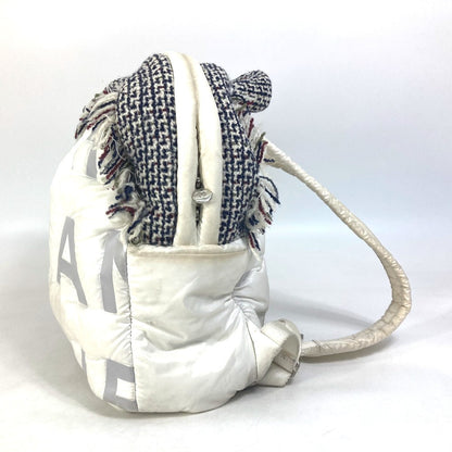Chanel Backpack A91933 Nylon, Tweed white fringed bag Doudone
