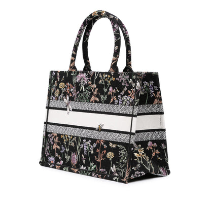 Black Dior Medium Embroidered Canvas Herbarium Book Tote