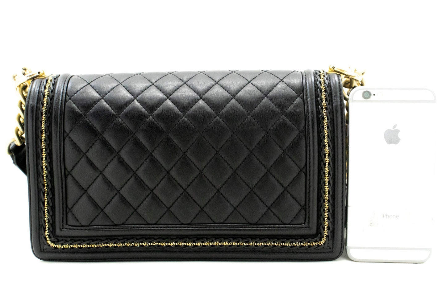 Chanel Boy Chain Shoulder Bag Black Quilted Flap Lambskin Leather