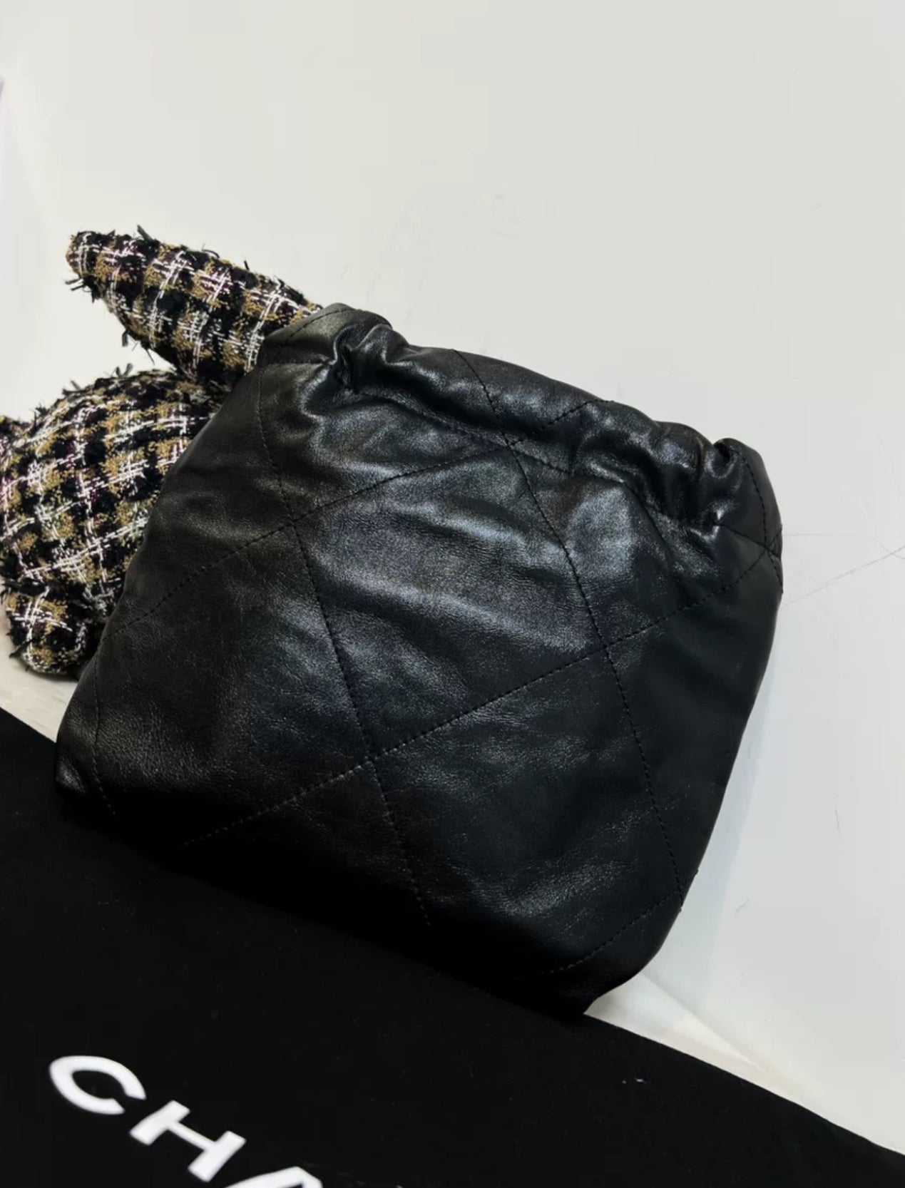 Chanel Black Quilted Calfskin Imitation Pearl Strap Mini 22 Hobo Bag Gold Hardware