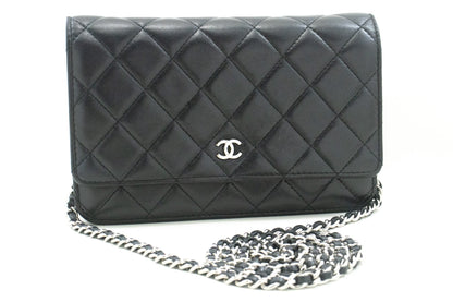 Chanel Black Classic Wallet On Chain WOC Shoulder Bag Lambskin SV