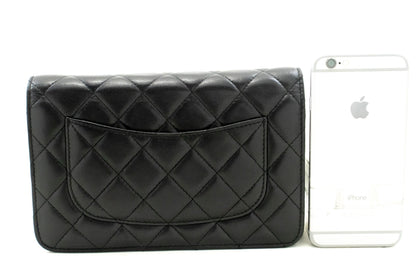 Chanel Black Classic Wallet On Chain WOC Shoulder Bag Lambskin SV